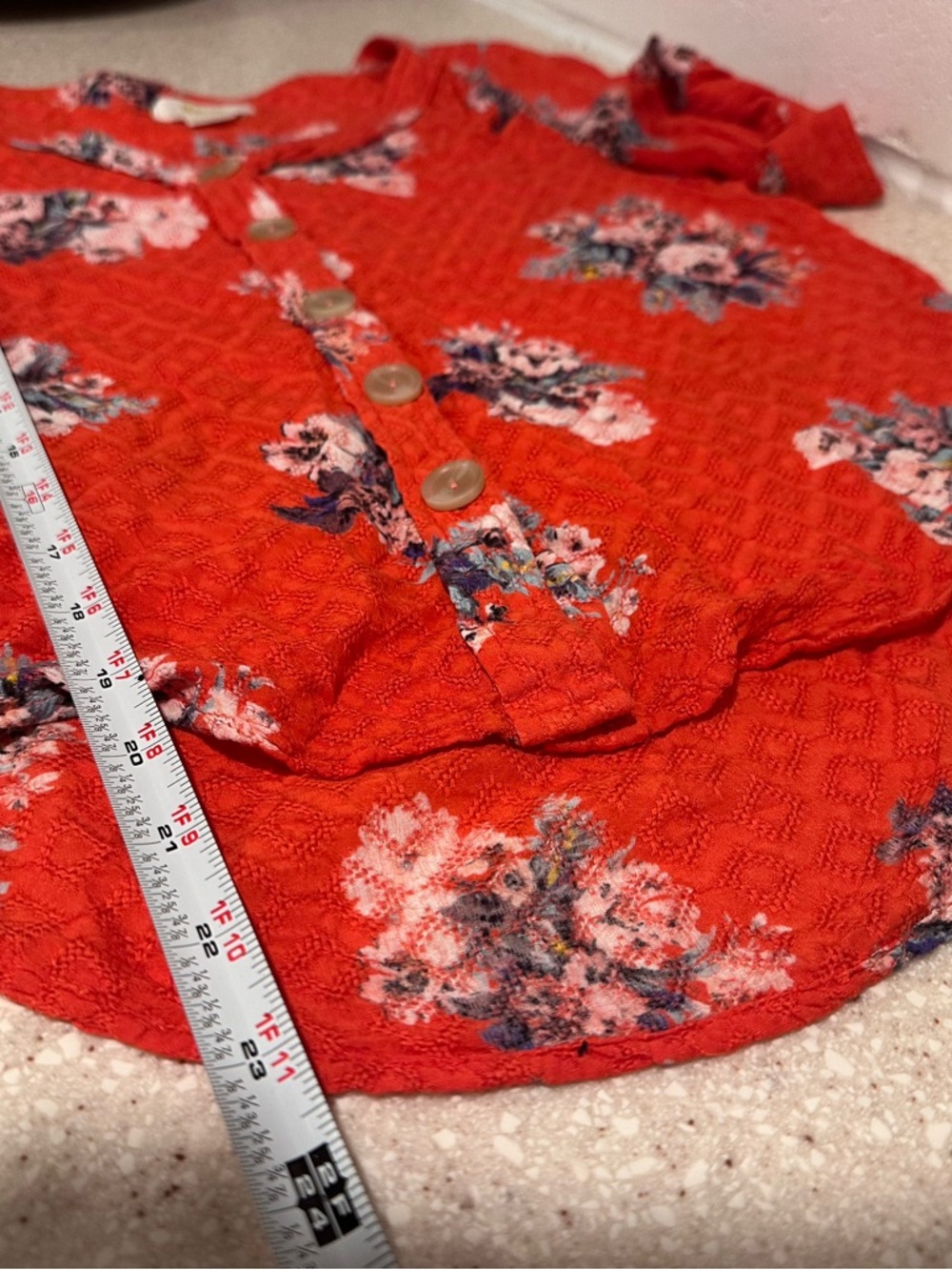 Anthropologie Maeve Hansley Orange Textured Floral V-Neck Button-Down Blouse GUC - Picture 9 of 16